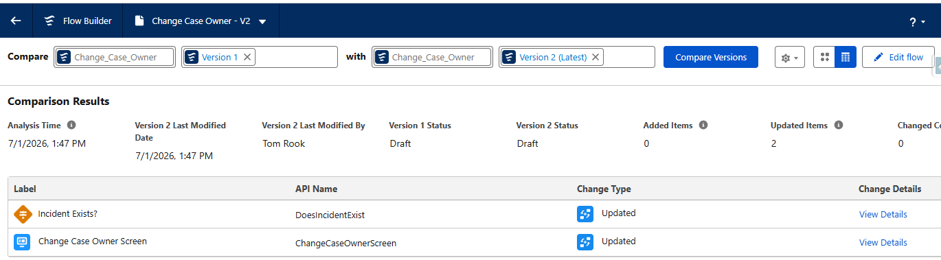 Flow version differences shown in a comparison table